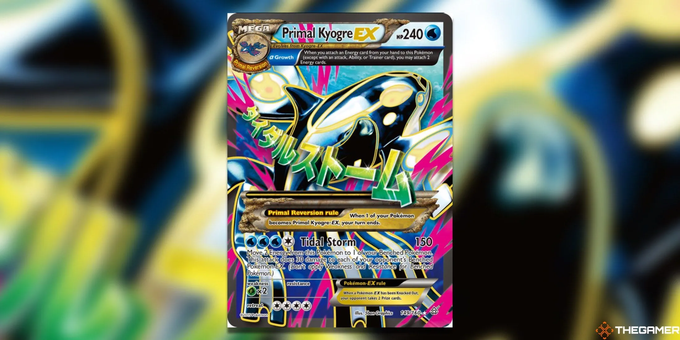 Thẻ bài Pokemon TCG Primal Kyogre EX Full Art (Primal Clash) với thiết kế toàn cảnh sống động, tôn vinh vẻ đẹp của Kyogre.