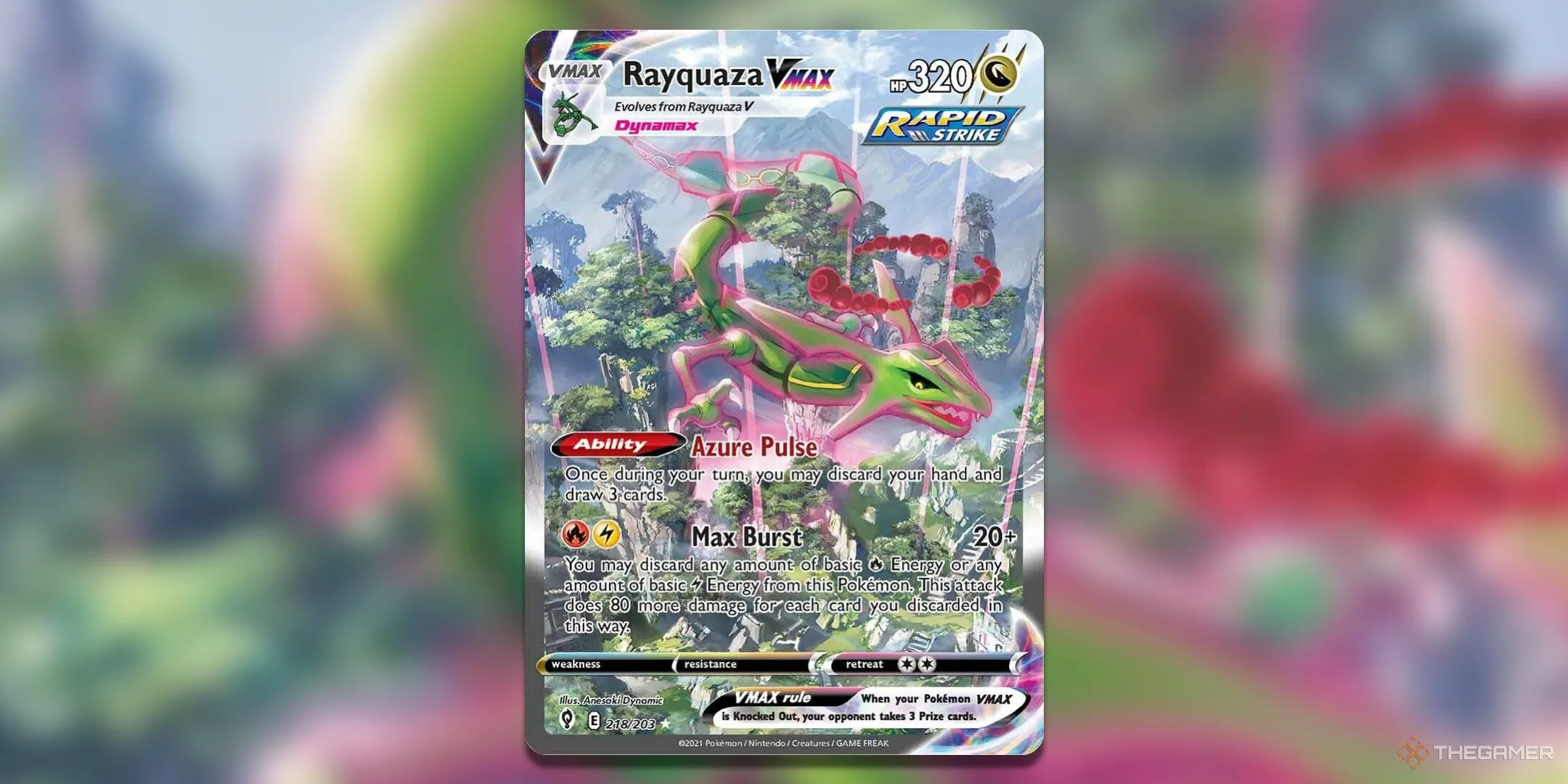 Thẻ bài Rayquaza VMAX Alternate Art Secret từ bộ Evolving Skies, biểu tượng săn lùng của các nhà sưu tập Pokemon TCG