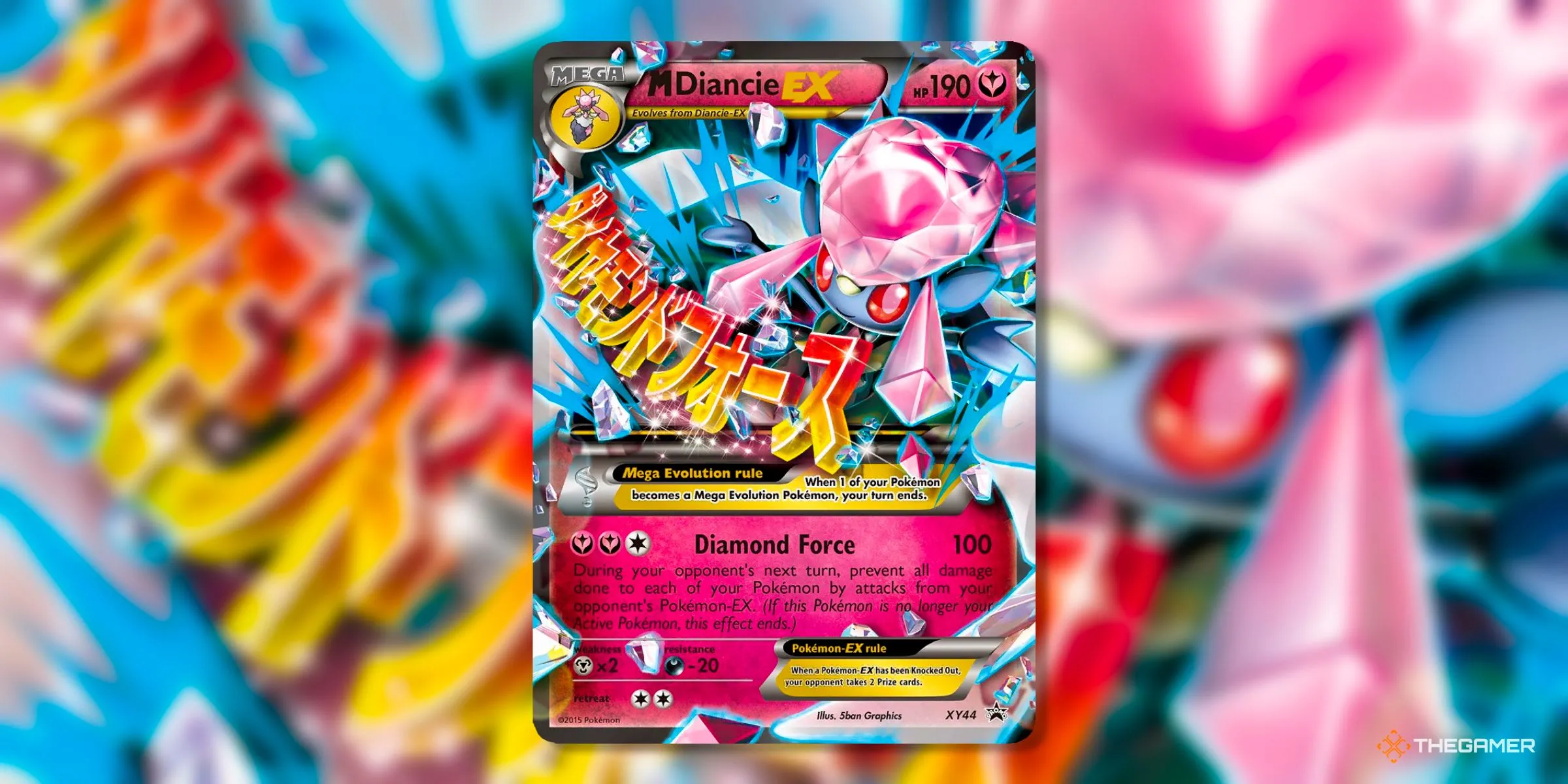 Thẻ M Diancie EX (Promo, 44) từ kỷ nguyên XY, một Pokemon Thần thoại hiếm hoi với sức mạnh Mega Evolution.