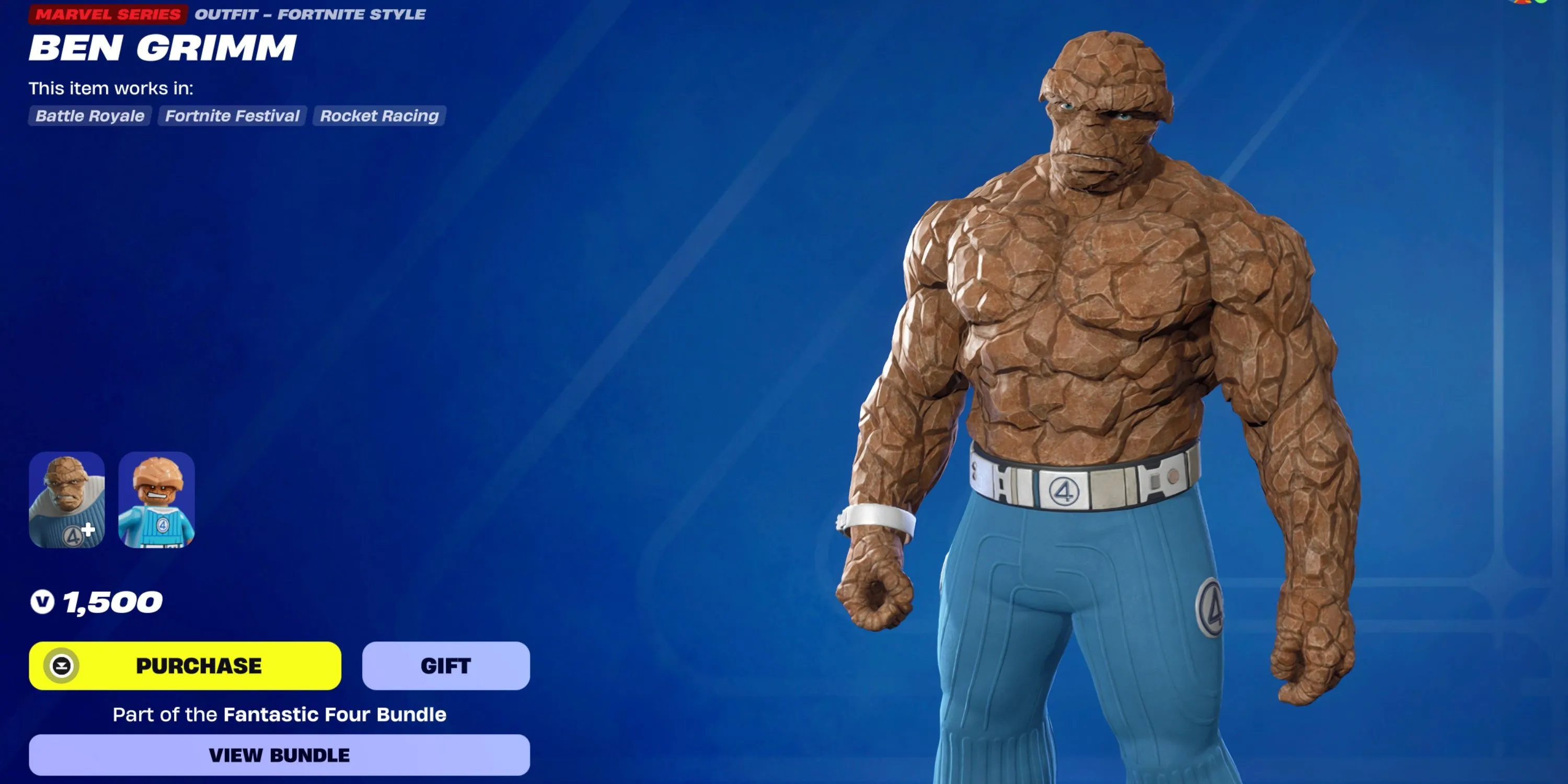 The Thing Ben Grimm mạnh mẽ trong bộ skin Fantastic Four độc đáo của Fortnite