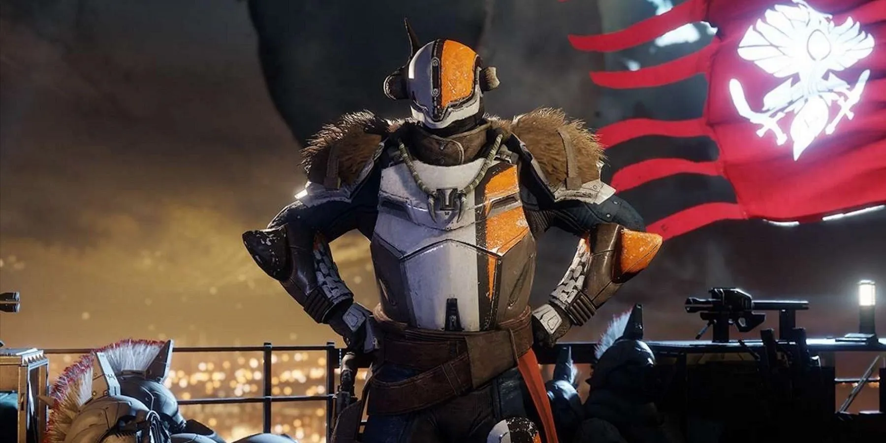 Chúa tể Shaxx từ Destiny 2 đứng hiên ngang, kêu gọi các Guardian tham gia Crucible và thể hiện bản lĩnh
