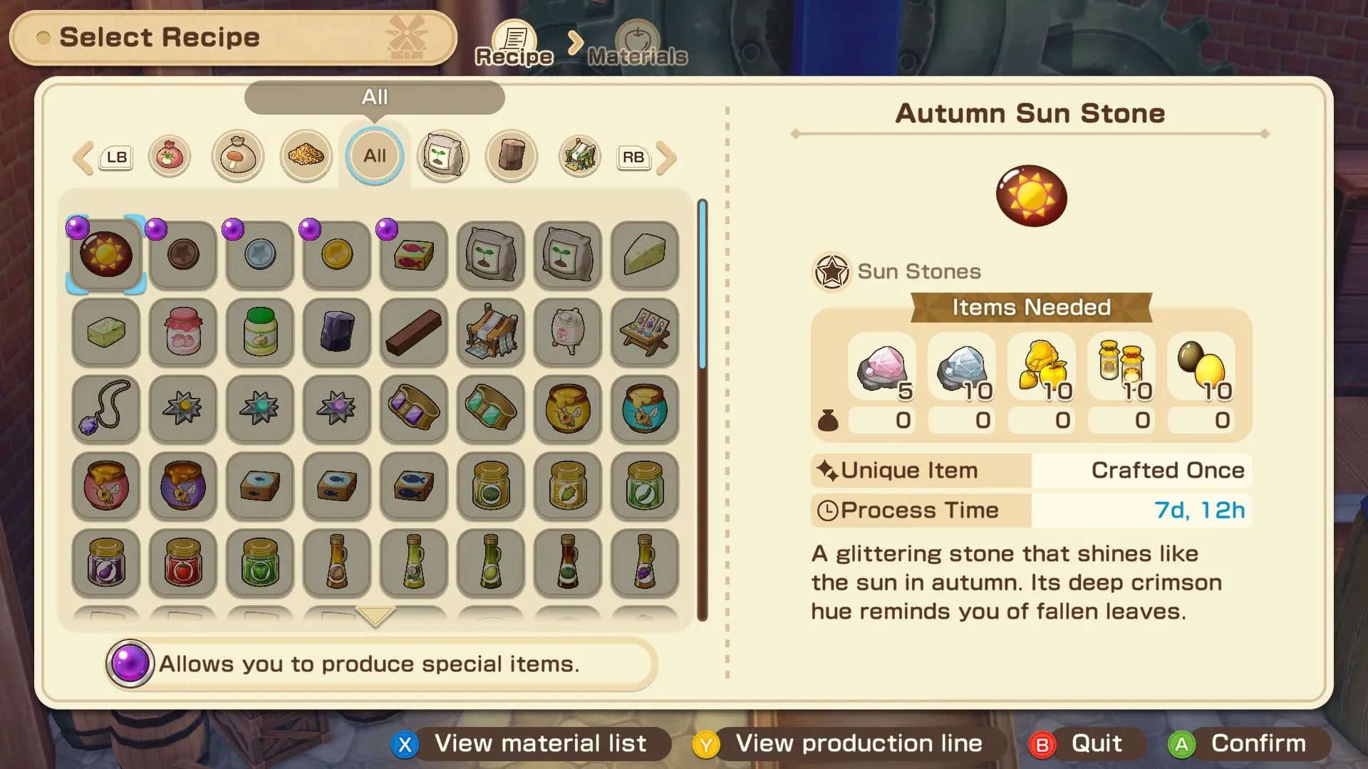 Danh sách vật phẩm độc quyền từ Cối Xay Gió Xanh khi dùng Purple Wonderstone trong Story of Seasons GB