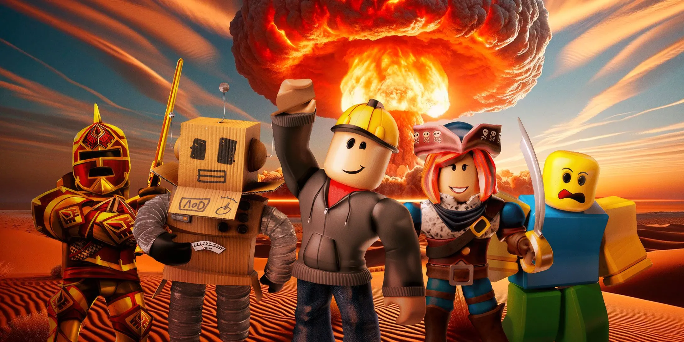 Hình ảnh các nhân vật Roblox trong một khung cảnh hỗn loạn, tượng trưng cho những tranh cãi xung quanh nền tảng và CEO của họ