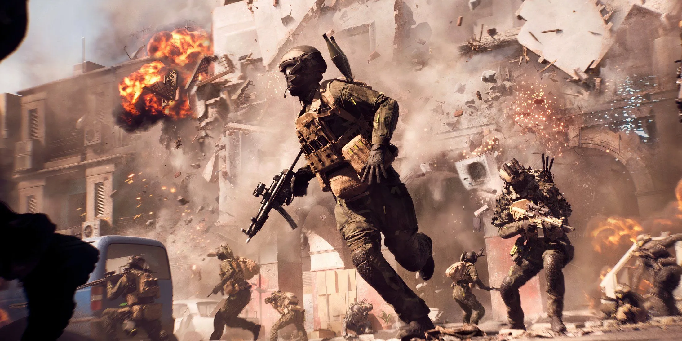Khung cảnh chiến trường rộng lớn, hùng vĩ của Battlefield 6 với hiệu ứng ánh sáng đặc biệt