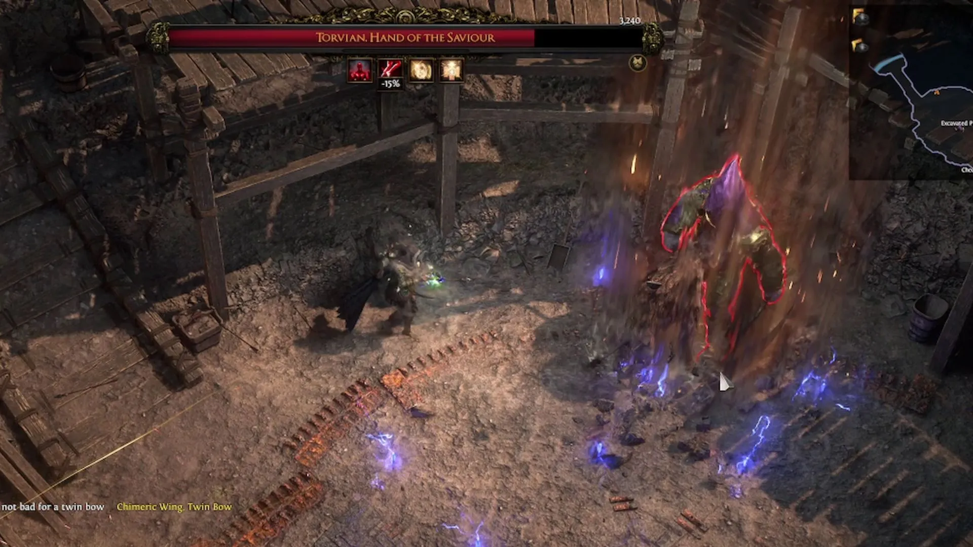 Nữ chiến binh dũng cảm đứng gần mép đấu trường Torvian trong Path of Exile 2, sẵn sàng né đòn