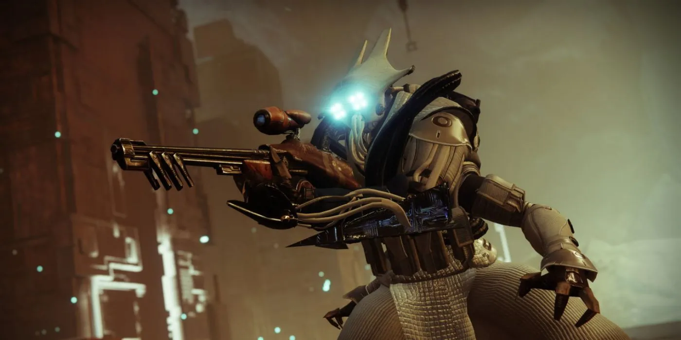 Phylaks, The Warrior, một kẻ thù nguy hiểm trong Destiny 2, đang nhắm bắn thể hiện thử thách tại Europa
