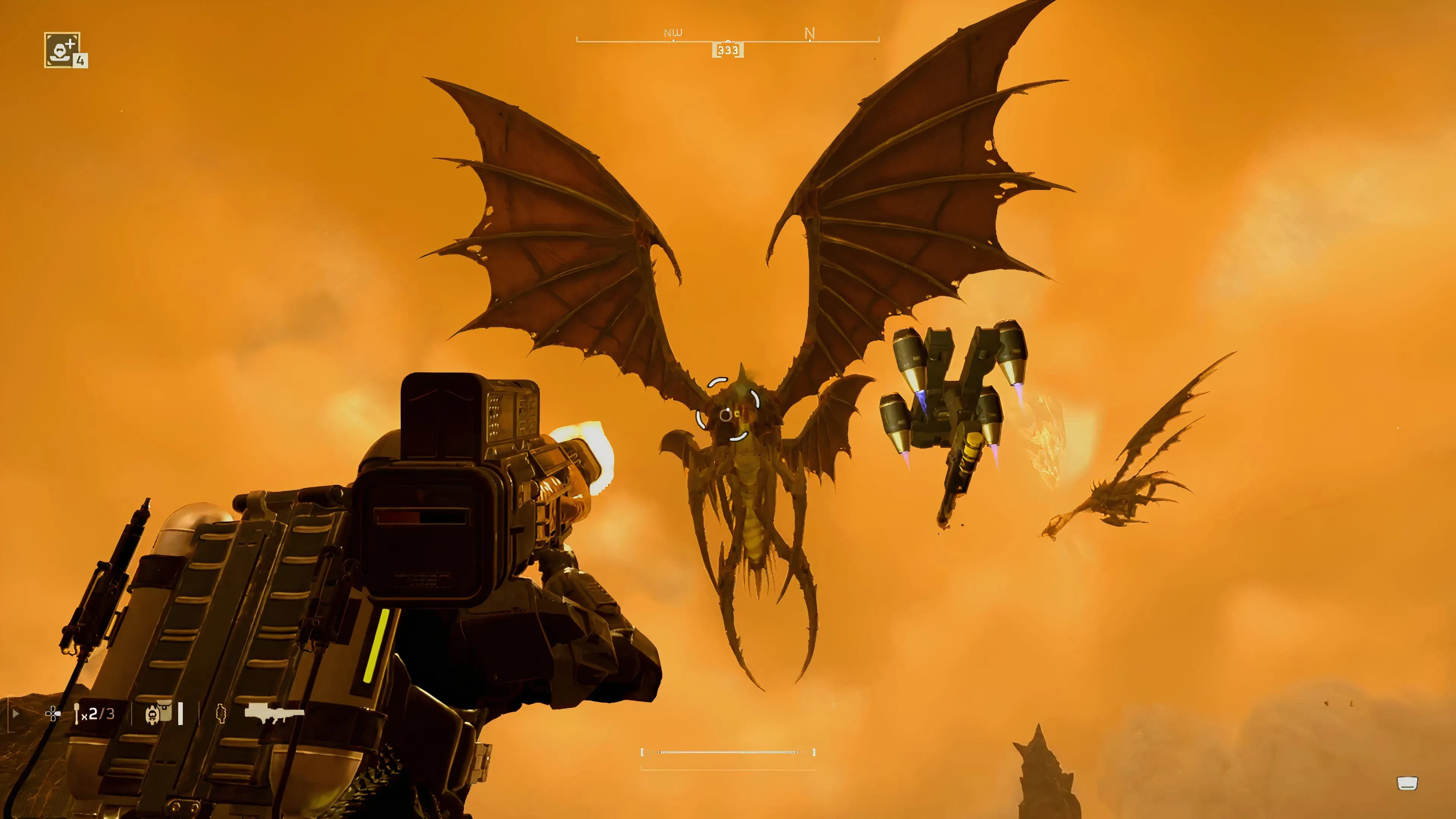 Quasar Cannon khai hỏa chính xác hạ gục Dragonroach Terminid trong Helldivers 2 bằng một phát bắn