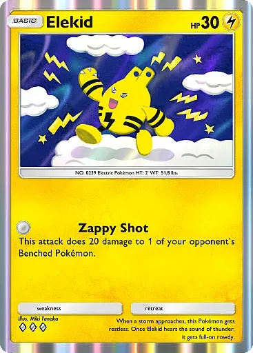 Thẻ Baby Pokémon Elekid năng động, tiền thân của Electabuzz, từ gói Lugia.