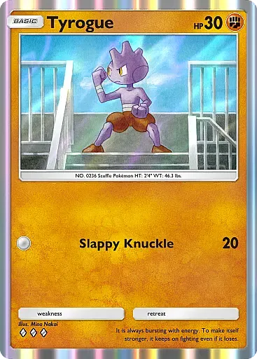 Thẻ Baby Pokémon Tyrogue mạnh mẽ từ gói Ho-Oh, tiền đề cho các võ sĩ Pokemon.